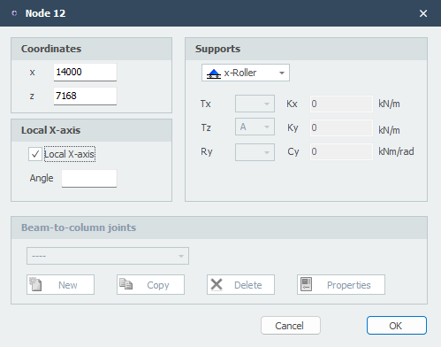 Local axis system dialog