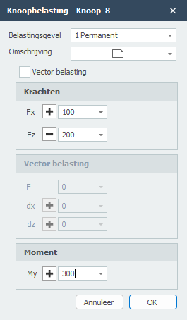 Knoopbelasting dialoogvenster