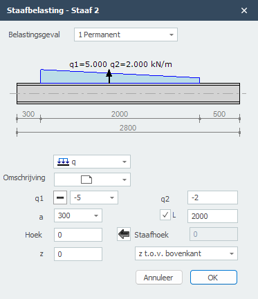 Staafbelasting dialoogvenster